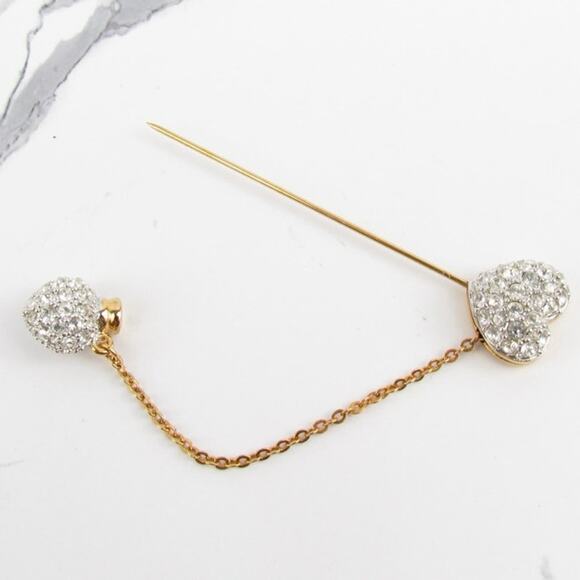 Swarovski Crystal Signed Swan Double Heart Brooch - Picture 3 of 8